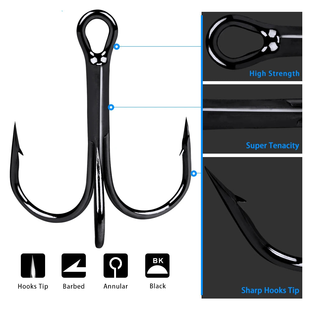 TriStrike™ Triple Barbed Treble Hooks – 20PCS High Carbon Steel Set