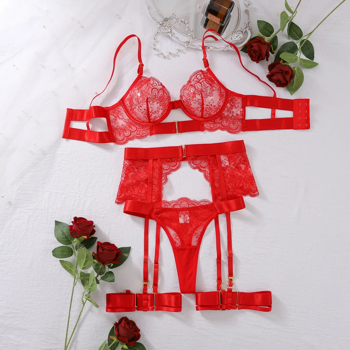 Veloura™ Lace Lingerie Set – 2-Piece Bra & Garter Panty