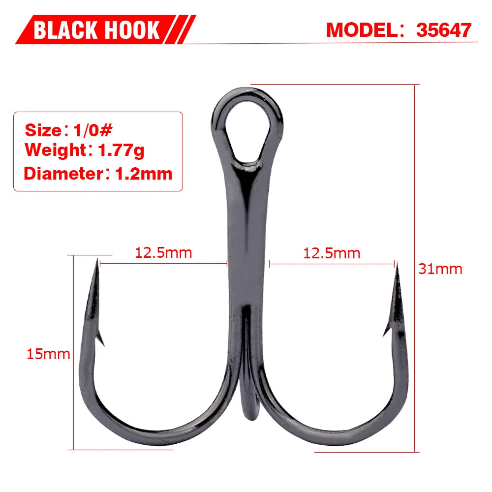 TriStrike™ Triple Barbed Treble Hooks – 20PCS High Carbon Steel Set