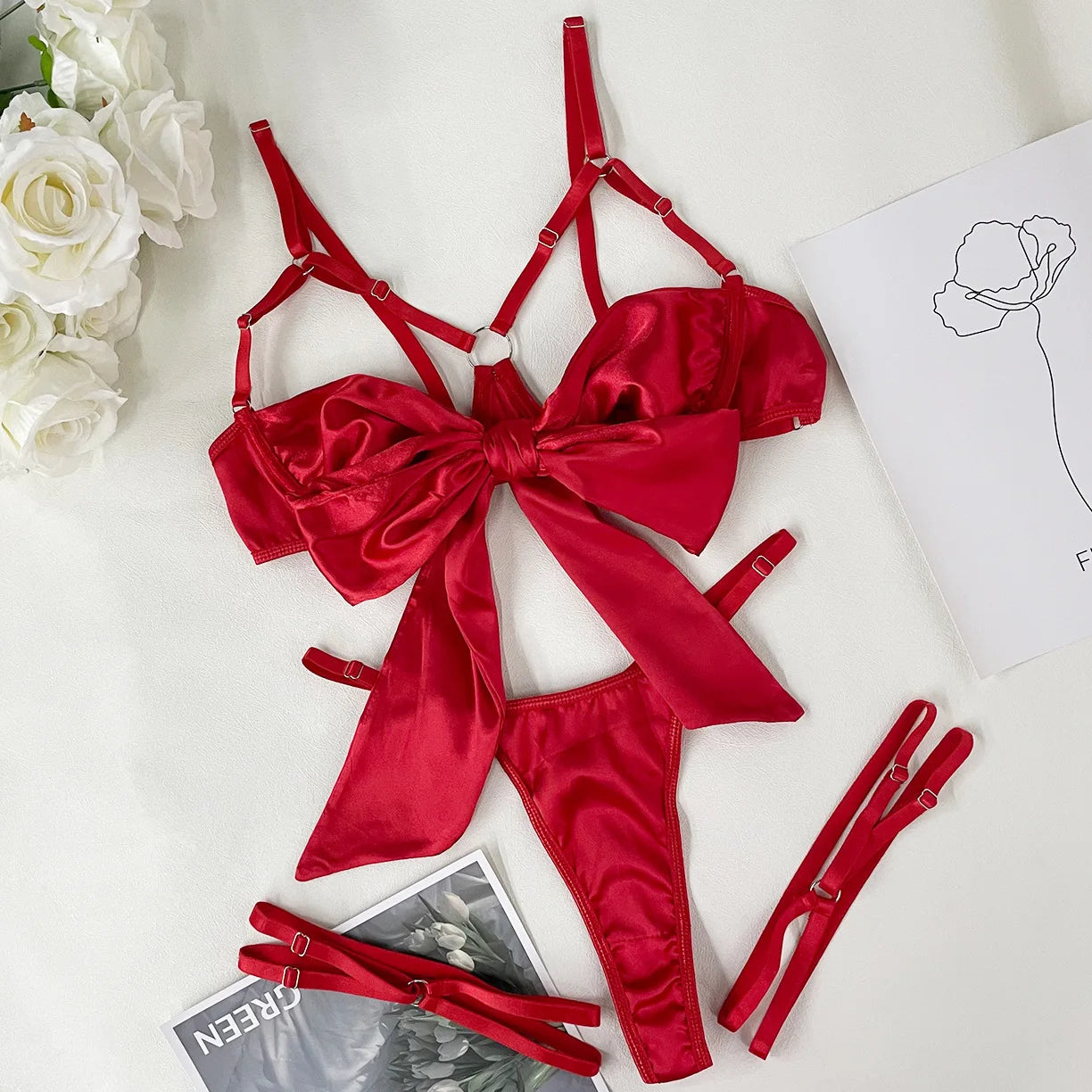 Victoria™ Satin Bow Lingerie Set