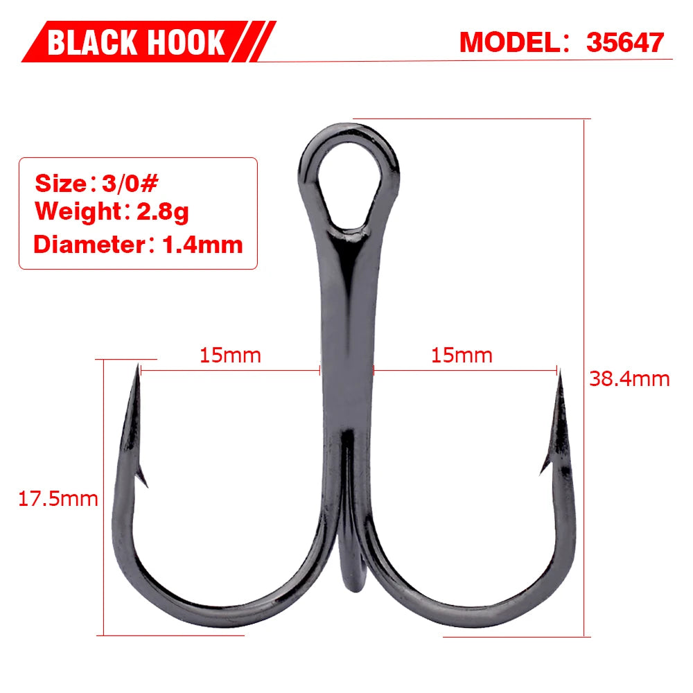 TriStrike™ Triple Barbed Treble Hooks – 20PCS High Carbon Steel Set