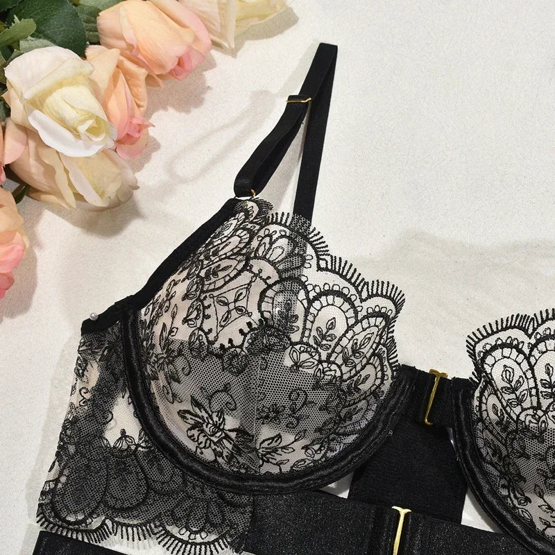 Veloura™ Lace Lingerie Set – 2-Piece Bra & Garter Panty
