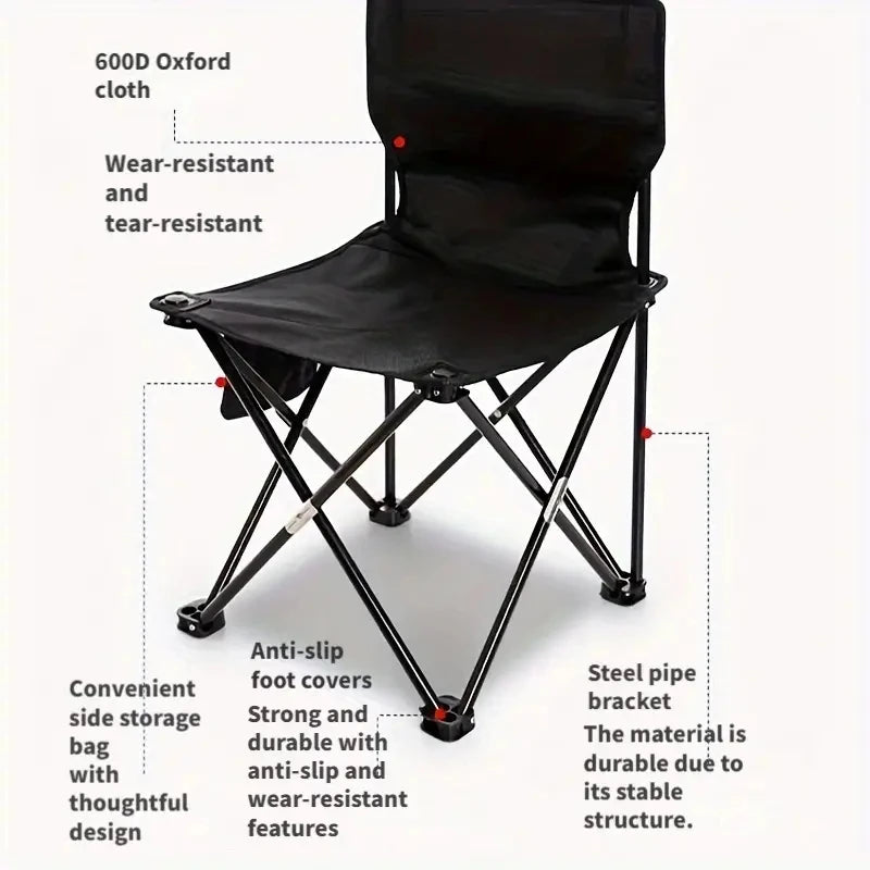 Compact Foldable Outdoor Camping Chair with Side Pocket