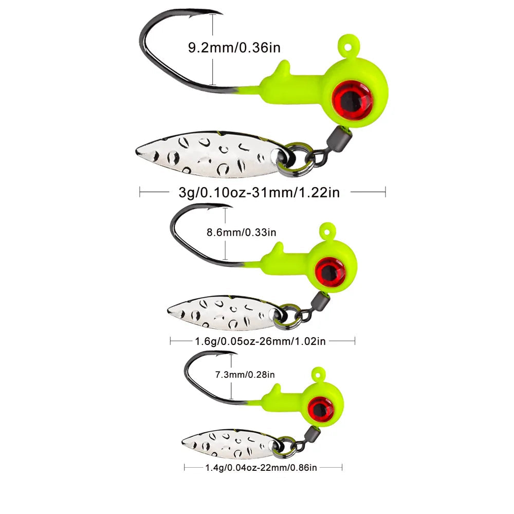 ProBite™ Micro Jig Crank Hook Set – 1.4g, 1.6g, 3g Soft Lure Jig Heads