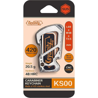 KeyUnity 7-in-1 Stainless Steel Multi-Tool Carabiner Clip