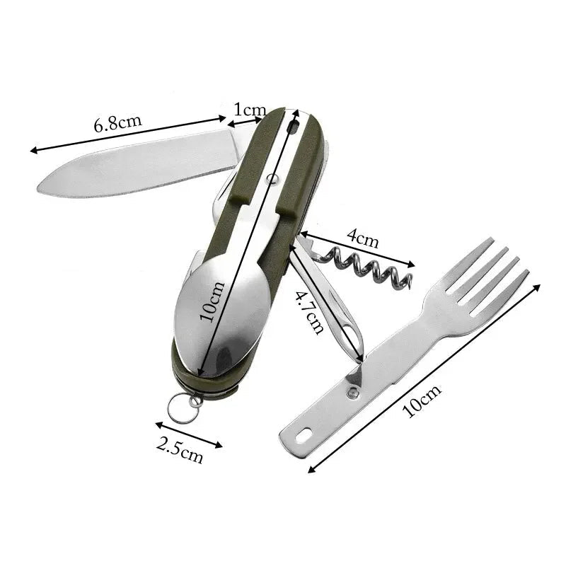 Military Green Stainless Steel Foldable Outdoor Tableware Set 7 in 1