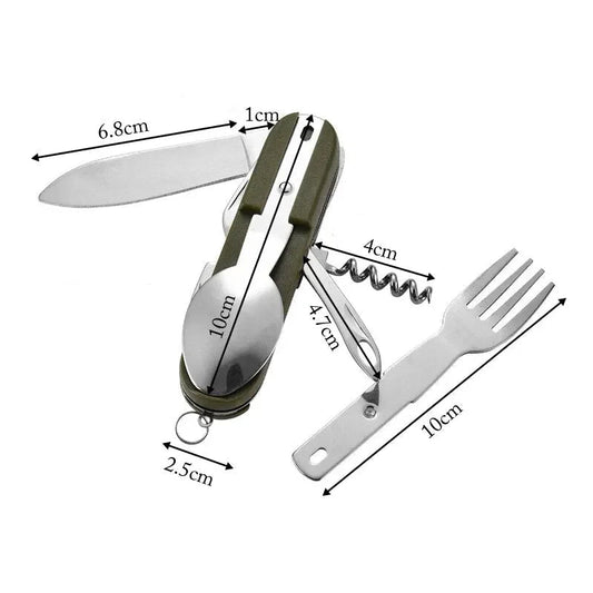 Military Green Stainless Steel Foldable Outdoor Tableware Set 7 in 1