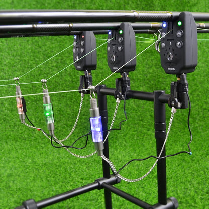 AquaAlert Pro 4+1 Wireless Fishing Bite Alarm Set with LED Swingers & EVA Case