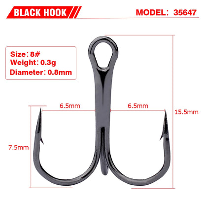 TriStrike™ Triple Barbed Treble Hooks – 20PCS High Carbon Steel Set