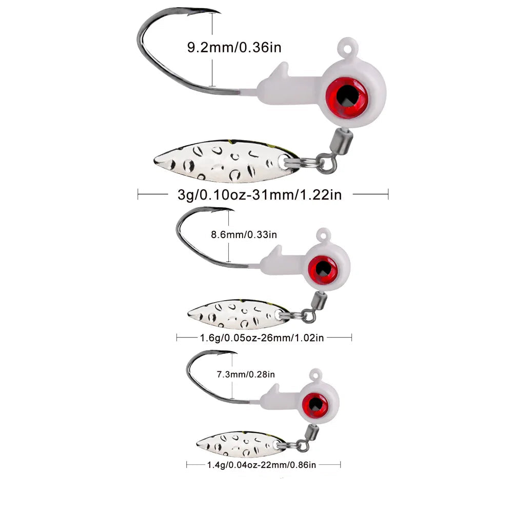 ProBite™ Micro Jig Crank Hook Set – 1.4g, 1.6g, 3g Soft Lure Jig Heads