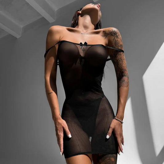 Allura™ Lace-Up Mesh Chemise Set