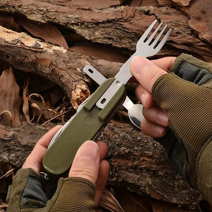 Military Green Stainless Steel Foldable Outdoor Tableware Set 7 in 1